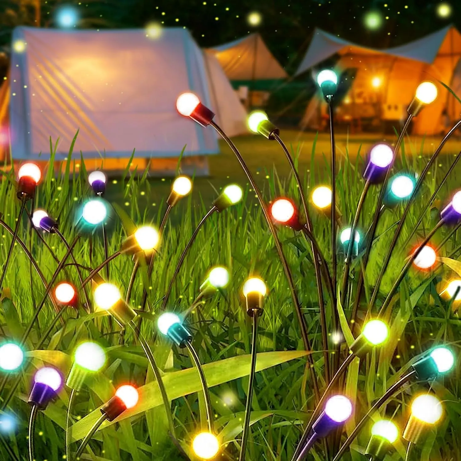 GIGAWATTS GW-302WW Solar Firefly Light with 3V Panel 600mAh Battery BIS Approved IP65 Waterproof Starburst Swaying Ground Outdoor Lamp for Garden Lawn Patio Pathway (Pack of 2, Multicolor)
