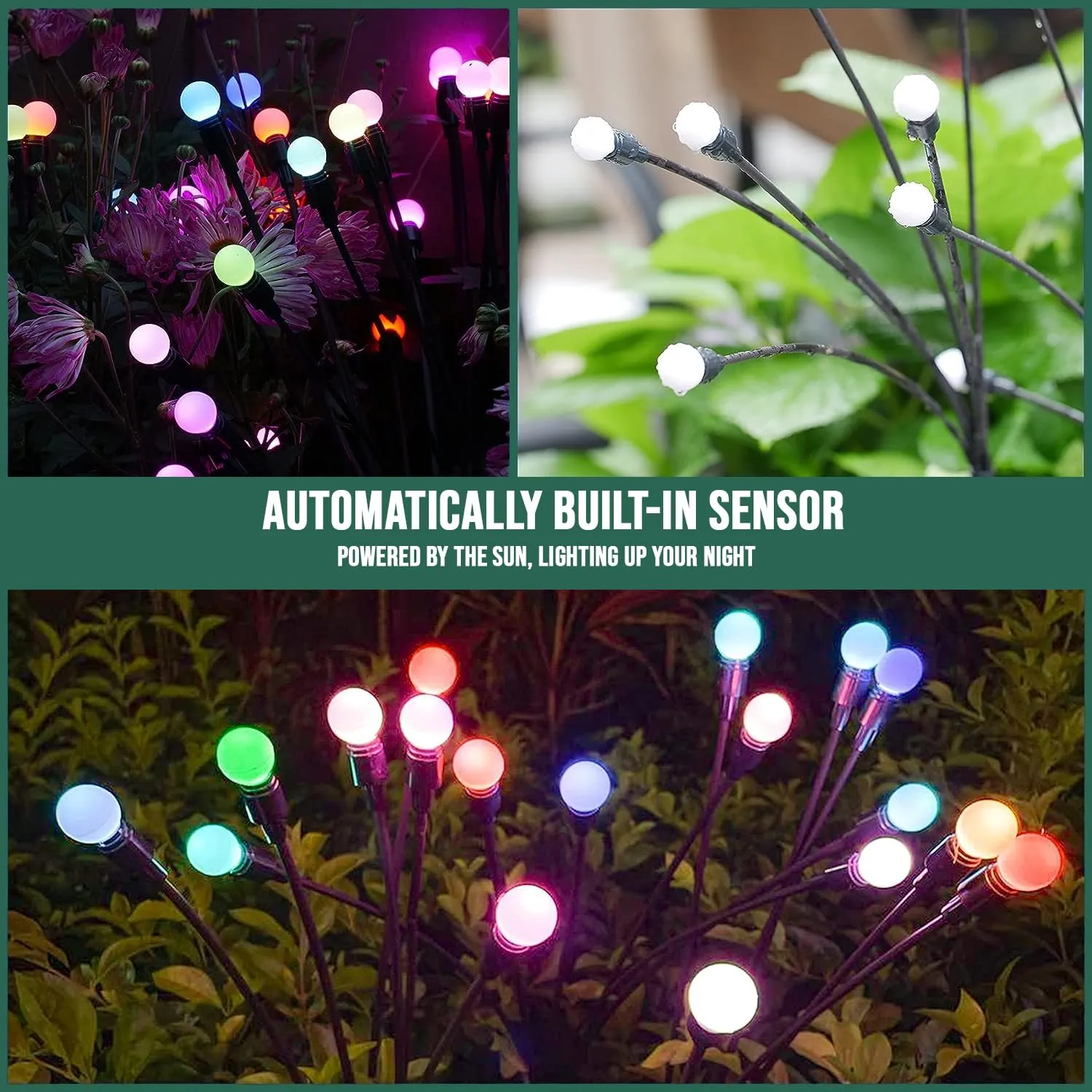 GIGAWATTS GW-302WW Solar Firefly Light with 3V Panel 600mAh Battery BIS Approved IP65 Waterproof Starburst Swaying Ground Outdoor Lamp for Garden Lawn Patio Pathway (Pack of 2, Multicolor)