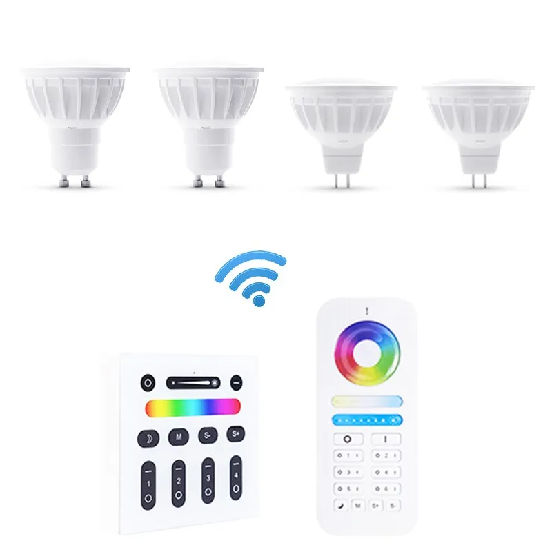 GLEDOPTO 2.4g 4W Gu10  mr16  led spotlight lamp Smart Wireless  LED bulbs RGBW led light for 8-zone remote controller AC/DC LED