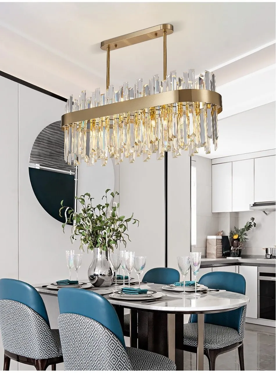Gold and Crystal Oval Semi Flush Mount