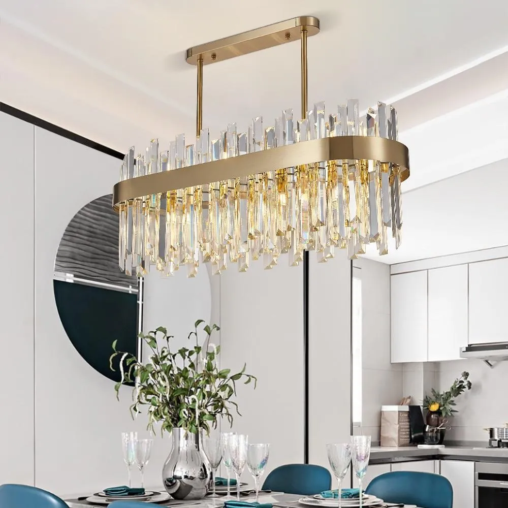 Gold and Crystal Oval Semi Flush Mount