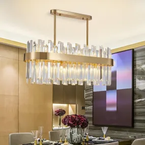 Gold and Crystal Oval Semi Flush Mount