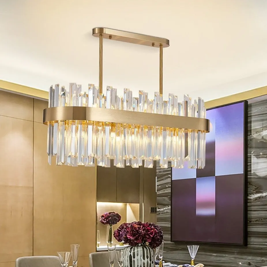 Gold and Crystal Oval Semi Flush Mount
