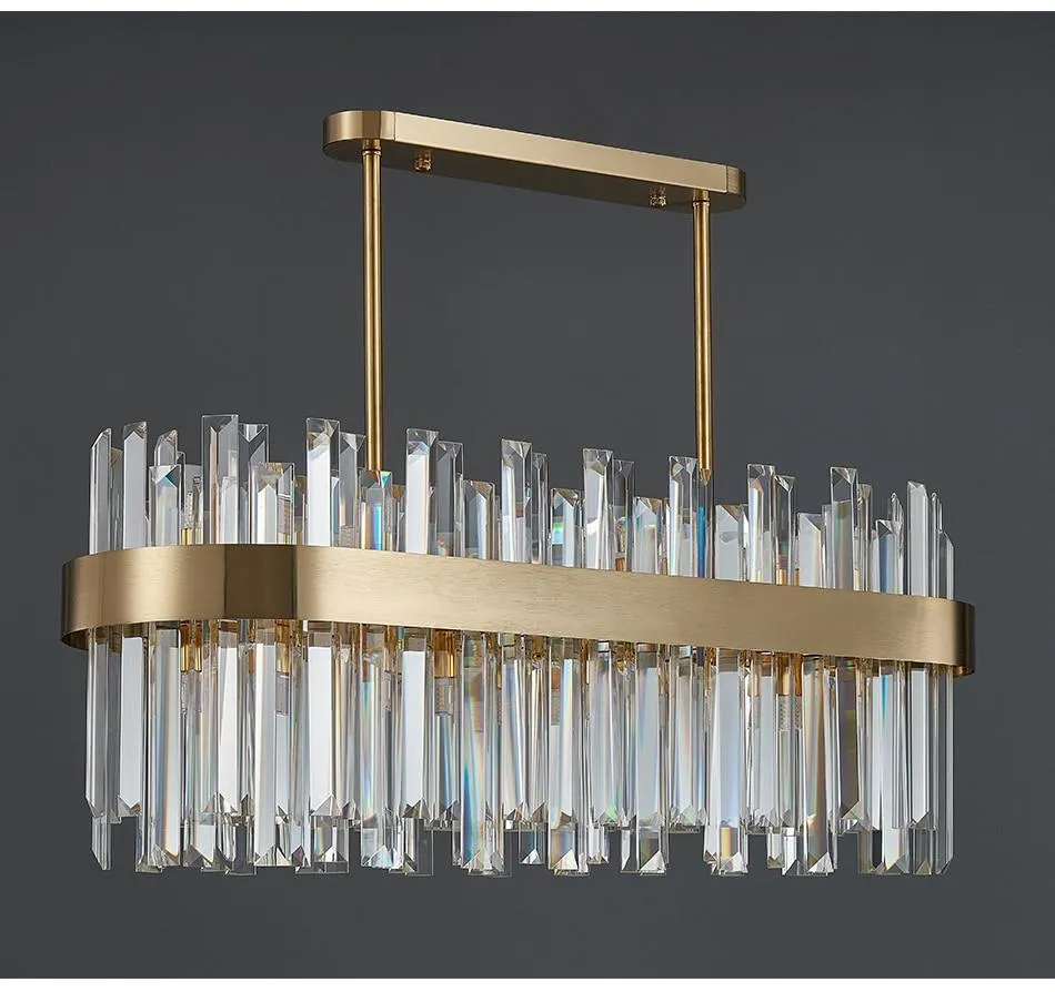 Gold and Crystal Oval Semi Flush Mount