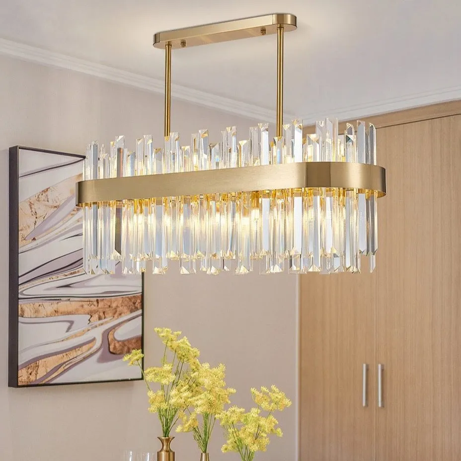 Gold and Crystal Oval Semi Flush Mount
