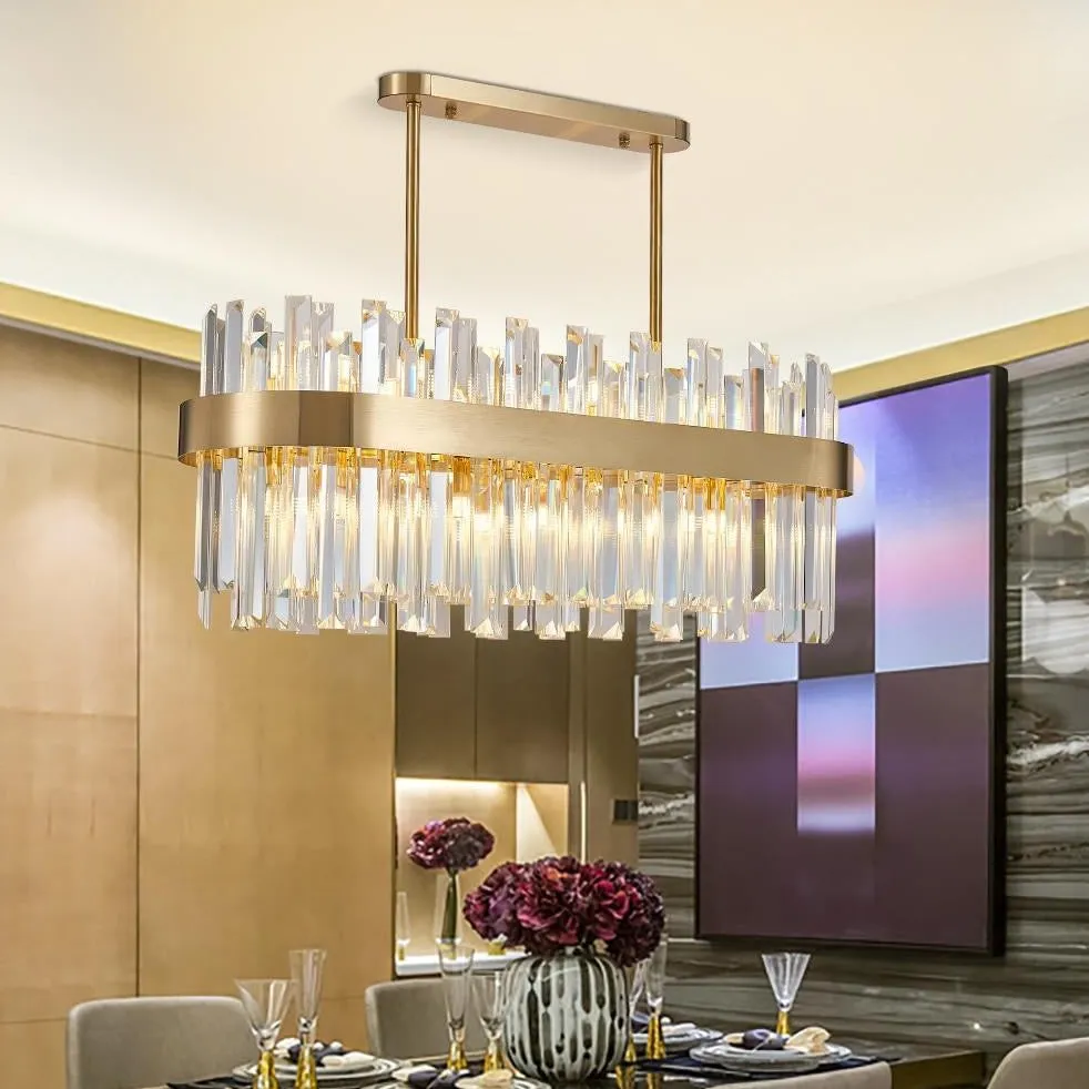 Gold and Crystal Oval Semi Flush Mount