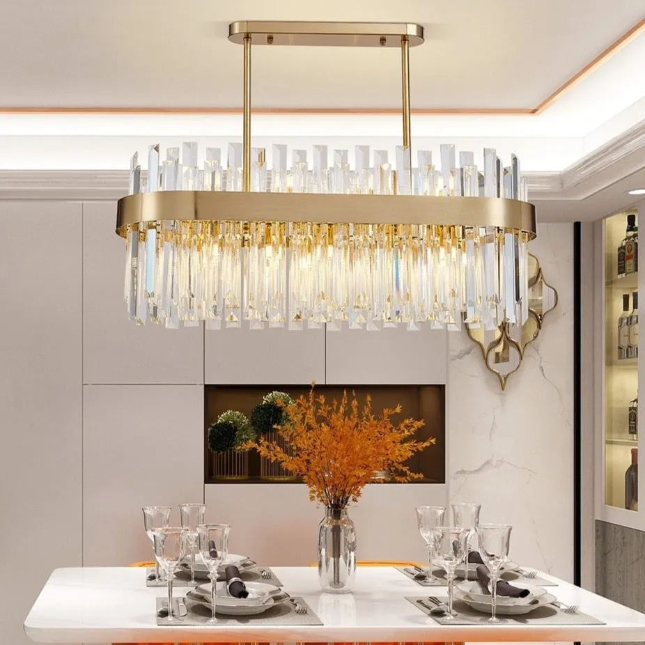 Gold and Crystal Oval Semi Flush Mount