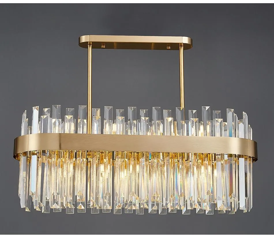 Gold and Crystal Oval Semi Flush Mount