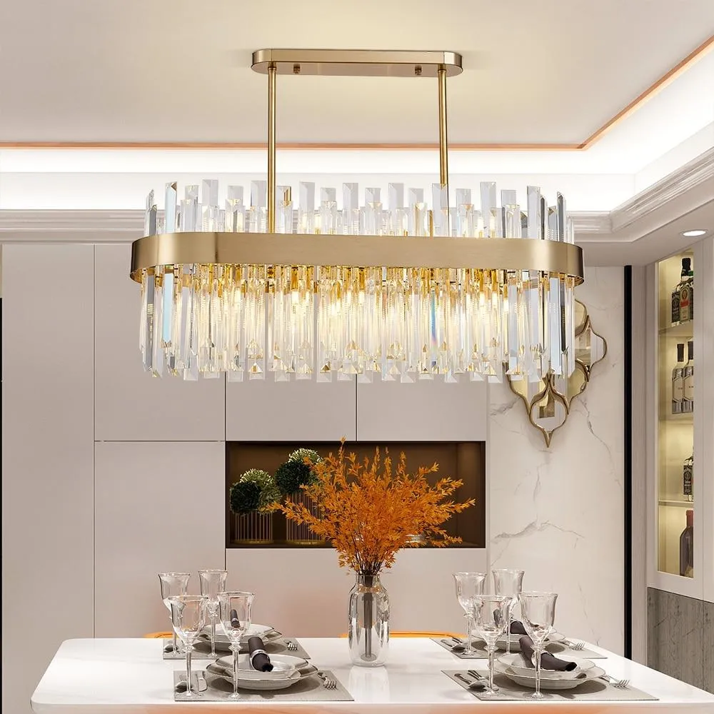 Gold and Crystal Oval Semi Flush Mount