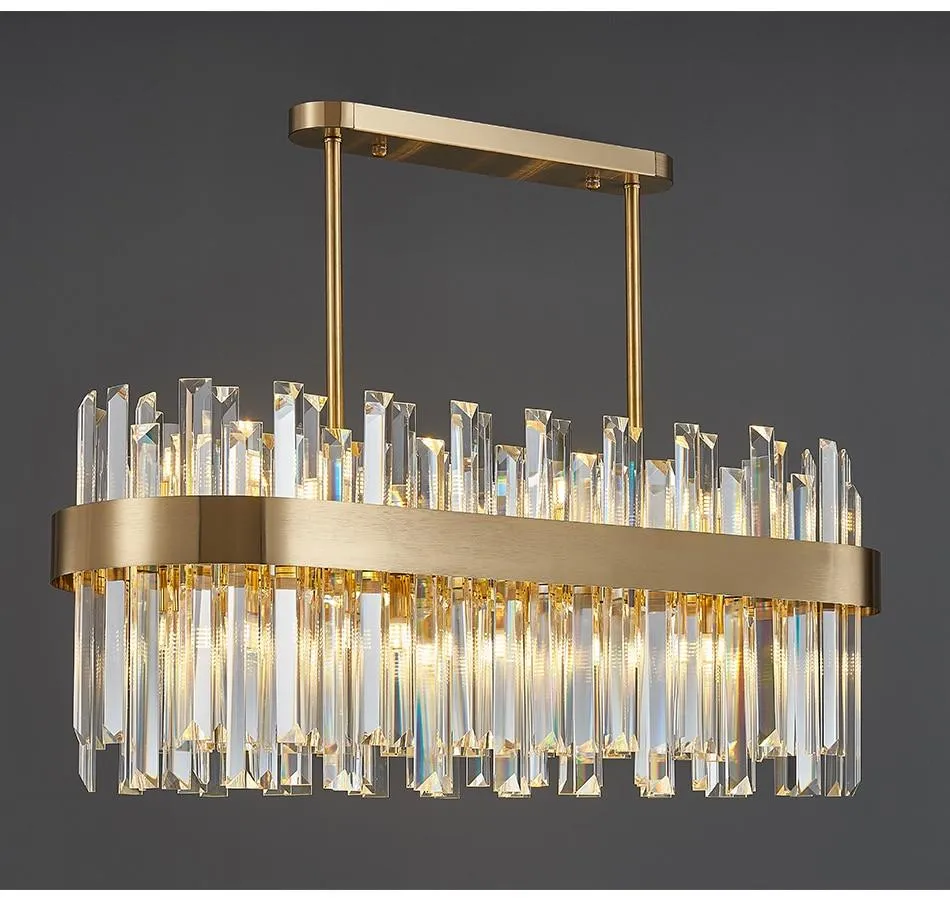 Gold and Crystal Oval Semi Flush Mount
