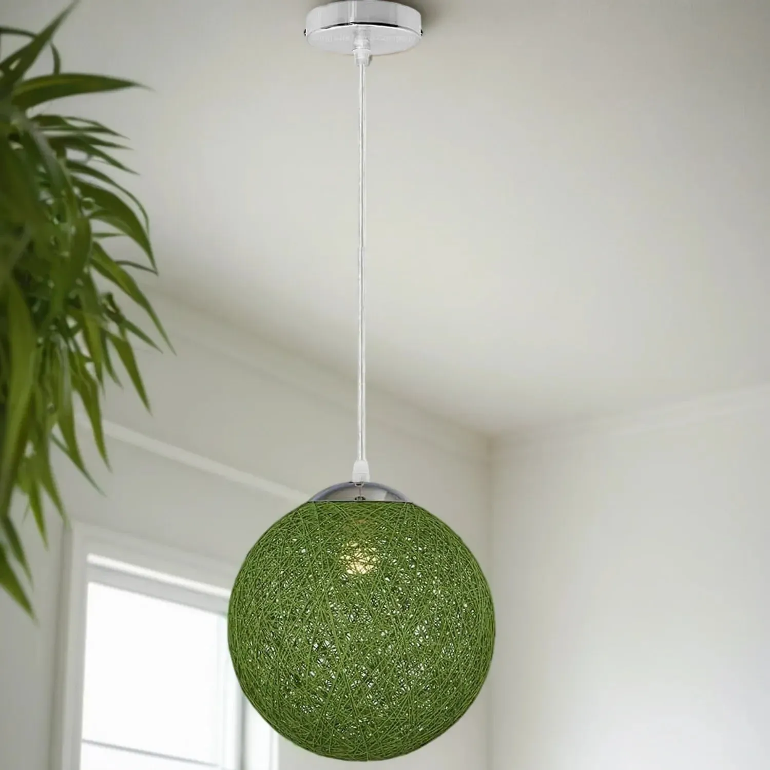 Green Wicker Rattan Lampshade Ceiling Sepak Takraw Pendant Lamp