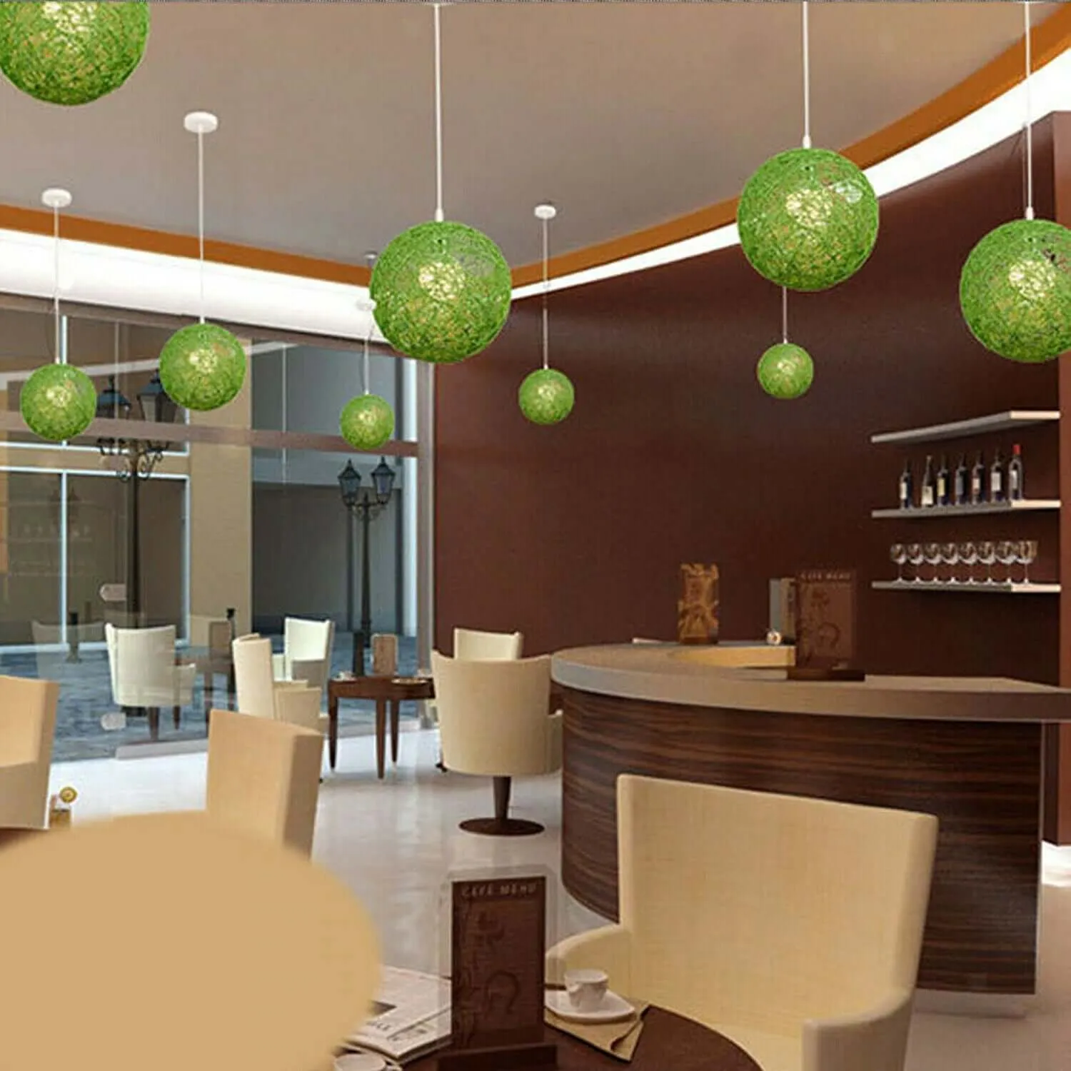 Green Wicker Rattan Lampshade Ceiling Sepak Takraw Pendant Lamp