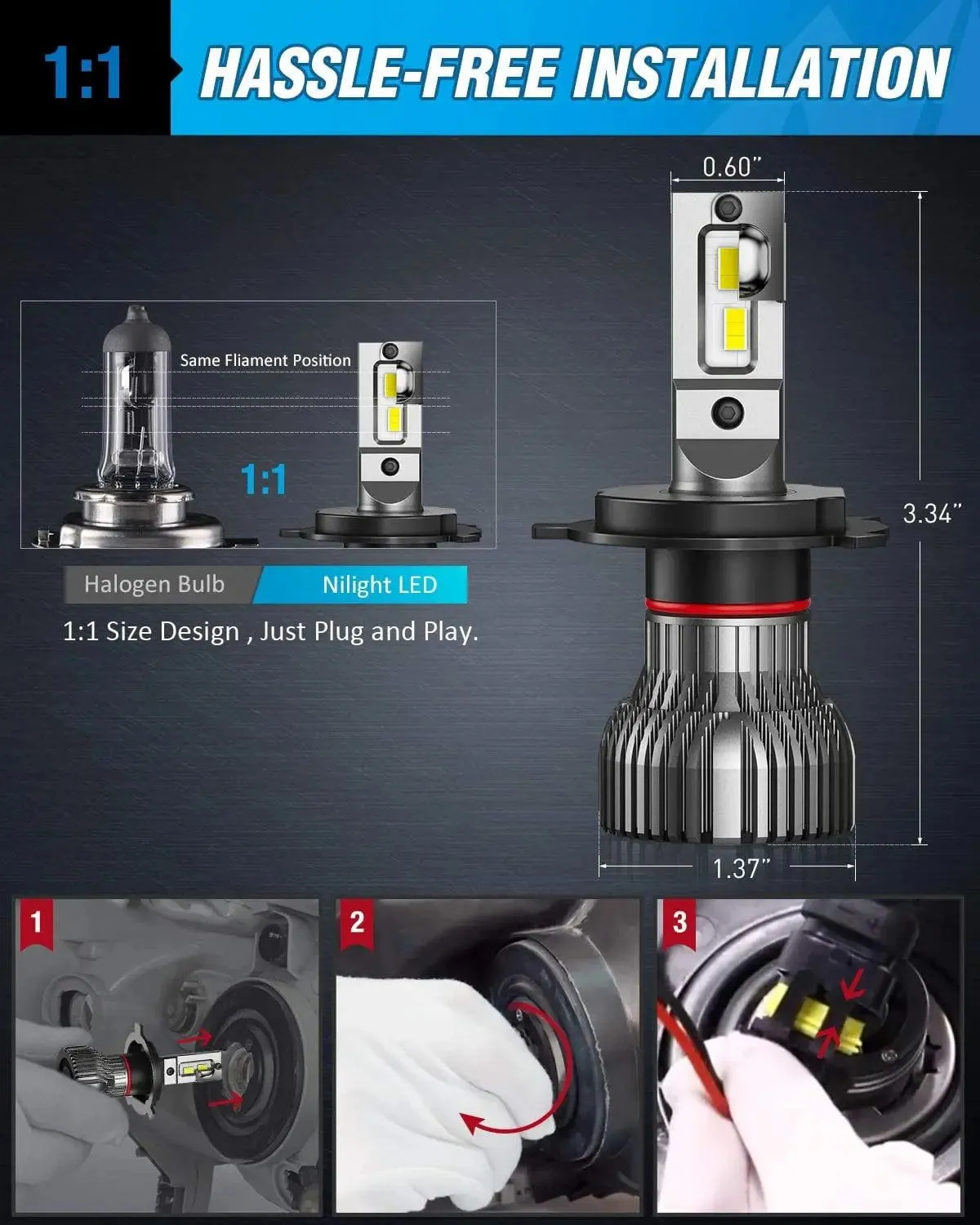 H4/Hb2/9003 LED Headlight Bulbs E30 Series 70W 14000LM 6500K IP67 | 2 BULBS