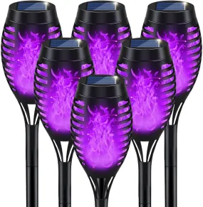 Halloween Decorations Outdoor, Halloween Lights Outdoor for Halloween Decor, Purple Flickering Flame Solar Torch Lights for Outside Halloween Decorations, Solar Halloween Lights for Yard Pathway Lawn