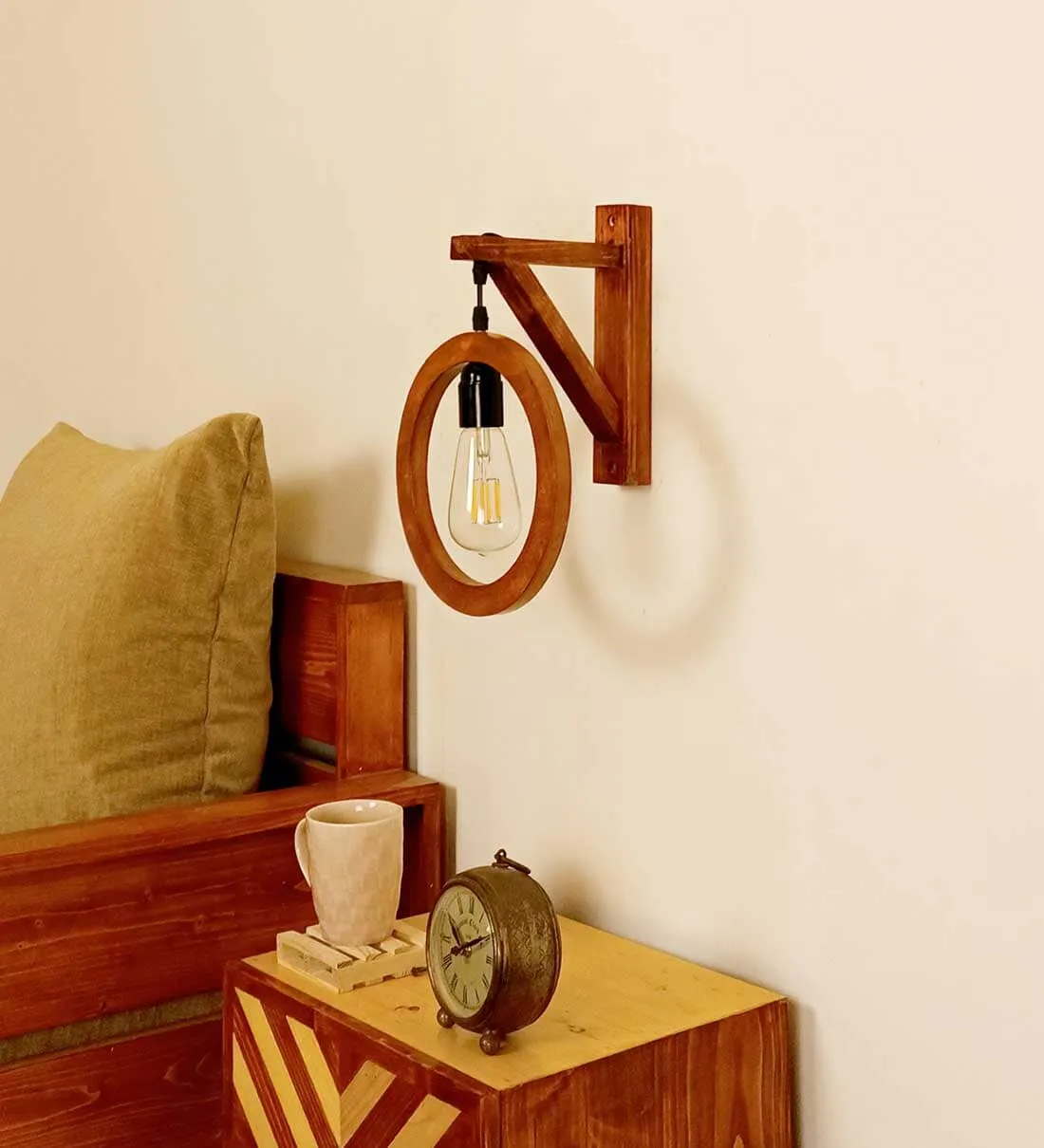 Halo L Brown Wooden Wall Light