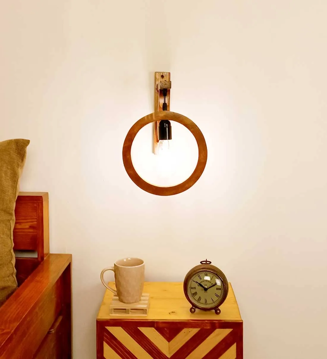 Halo L Brown Wooden Wall Light