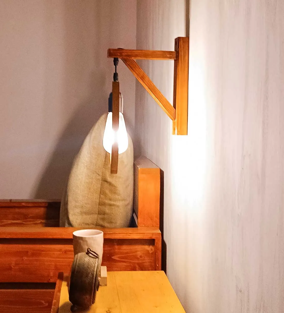 Halo L Brown Wooden Wall Light