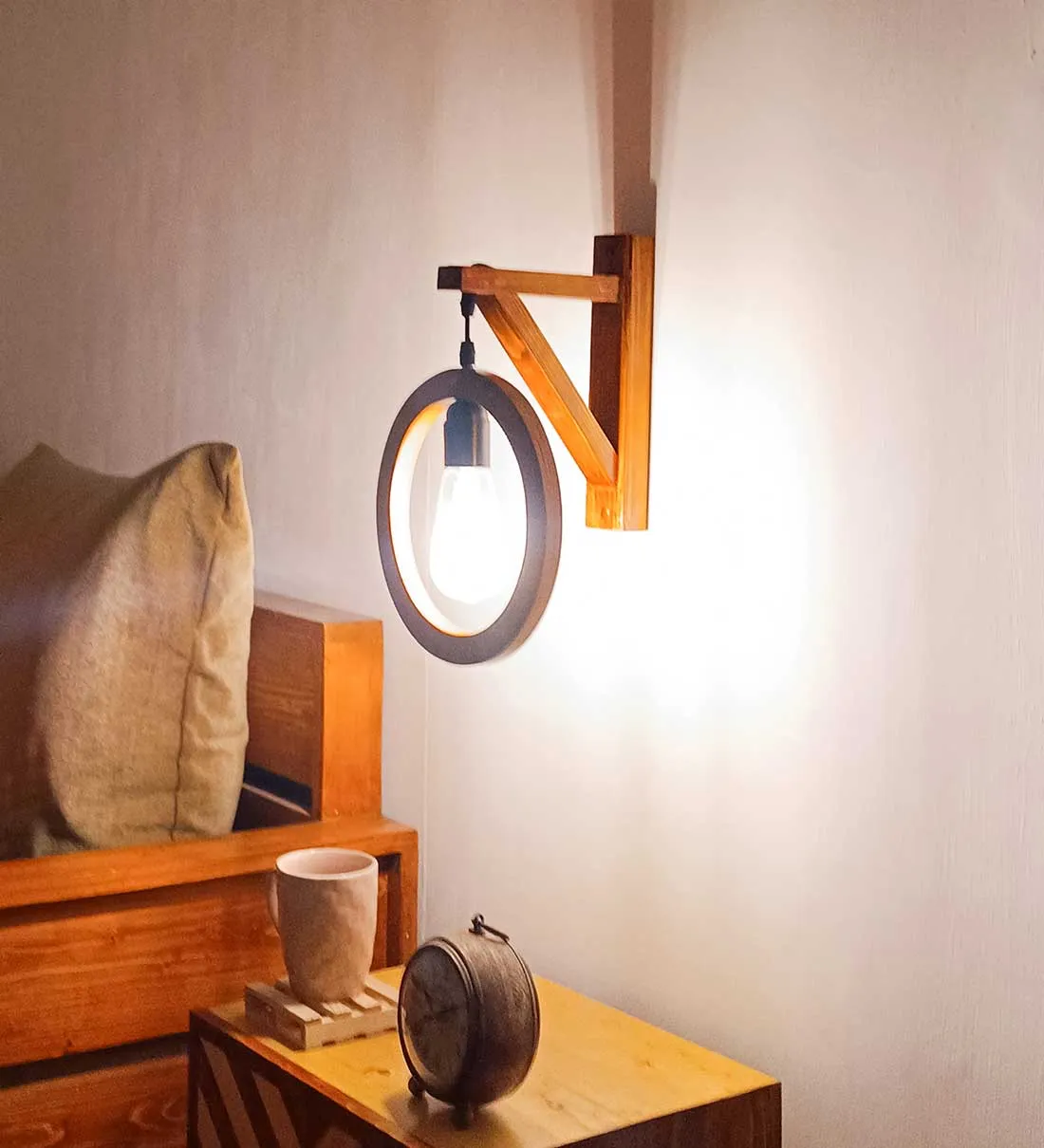 Halo L Brown Wooden Wall Light