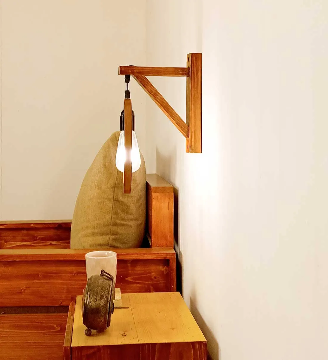 Halo L Brown Wooden Wall Light