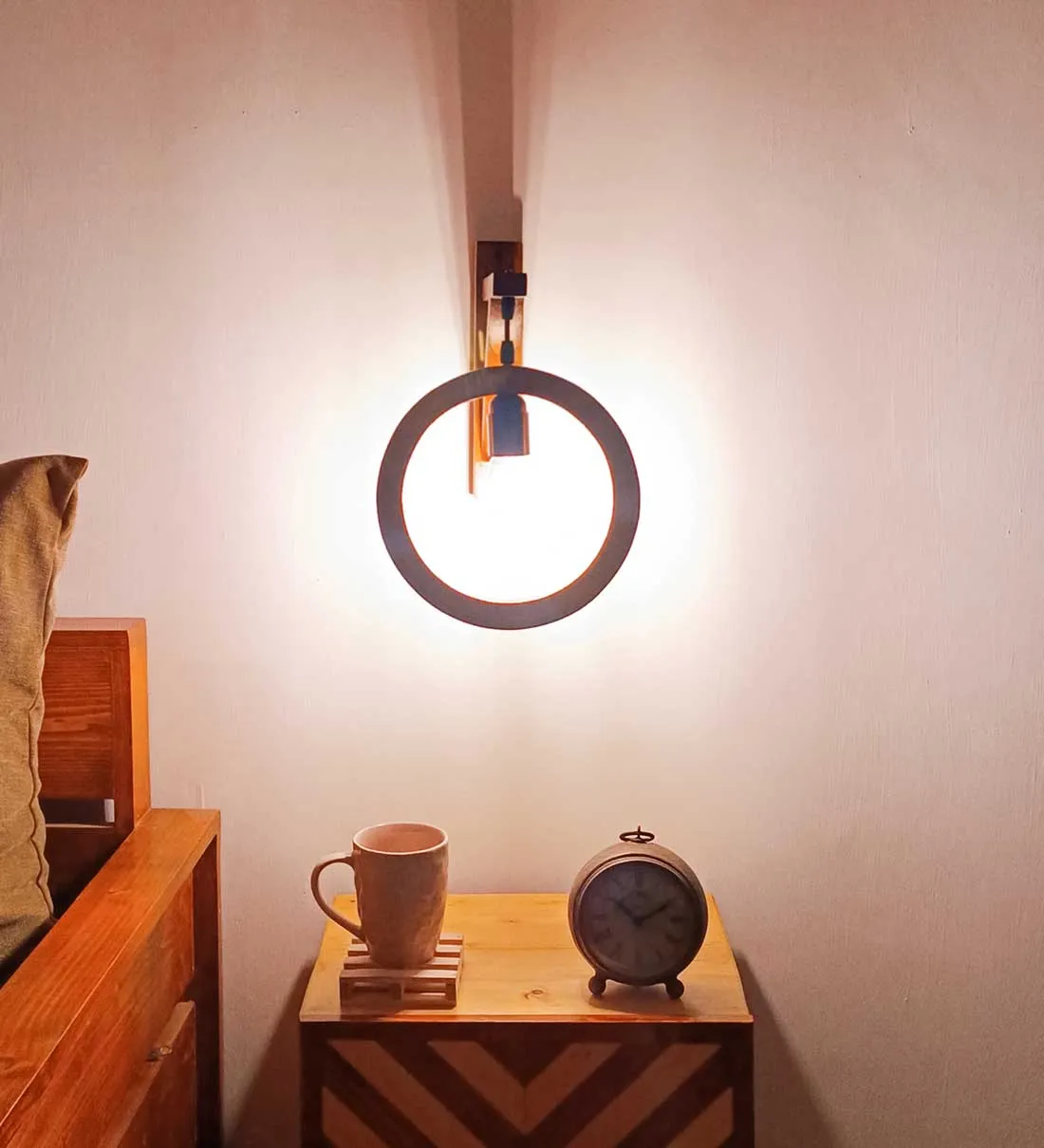 Halo L Brown Wooden Wall Light