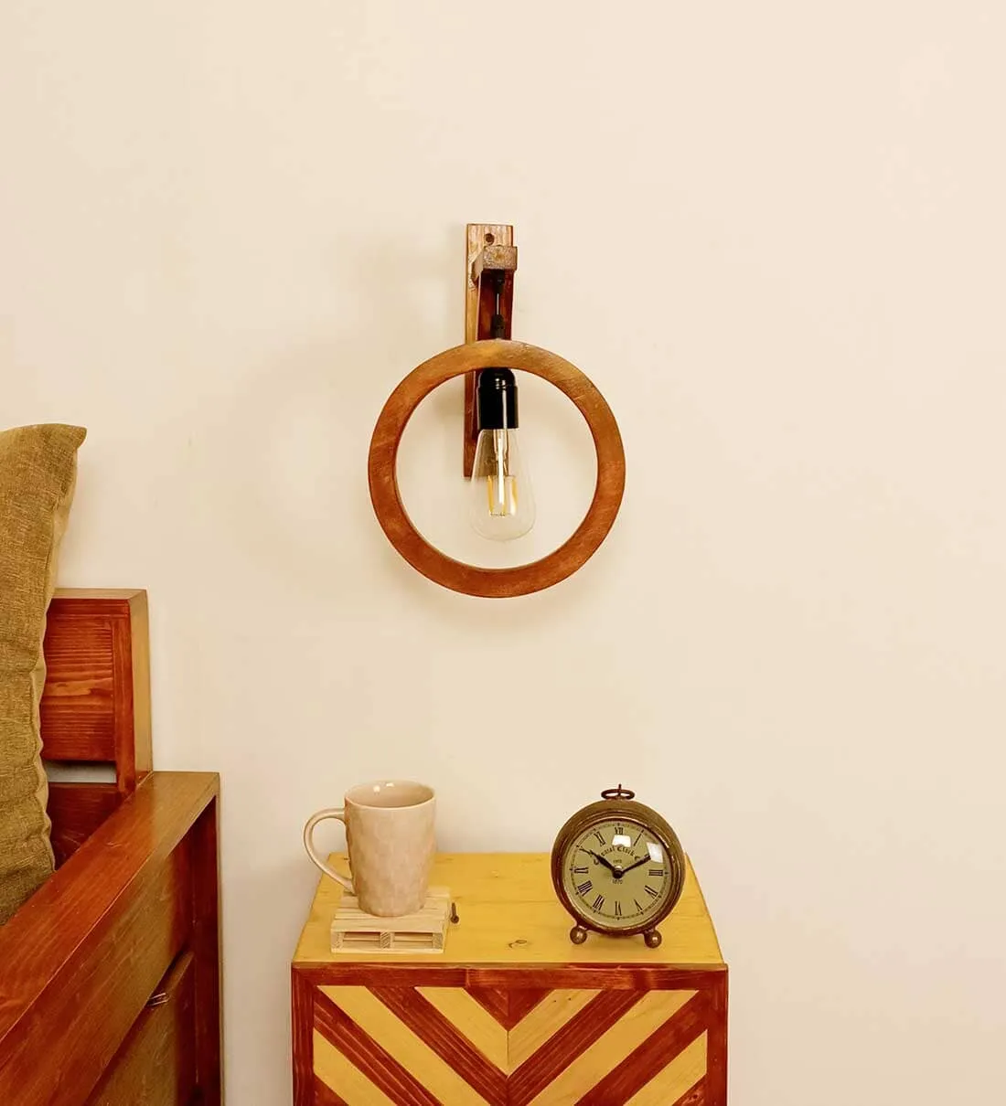 Halo L Brown Wooden Wall Light