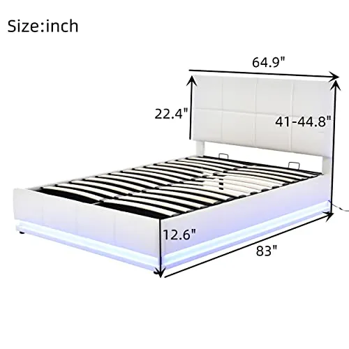 Harper & Bright Designs Lift Up Storage Bed Queen Size Upholstered Bed with a Hydraulic Storage System, Queen Size Platform Bed with LED Lights and USB Charger, No Box Spring Needed (PU, White)