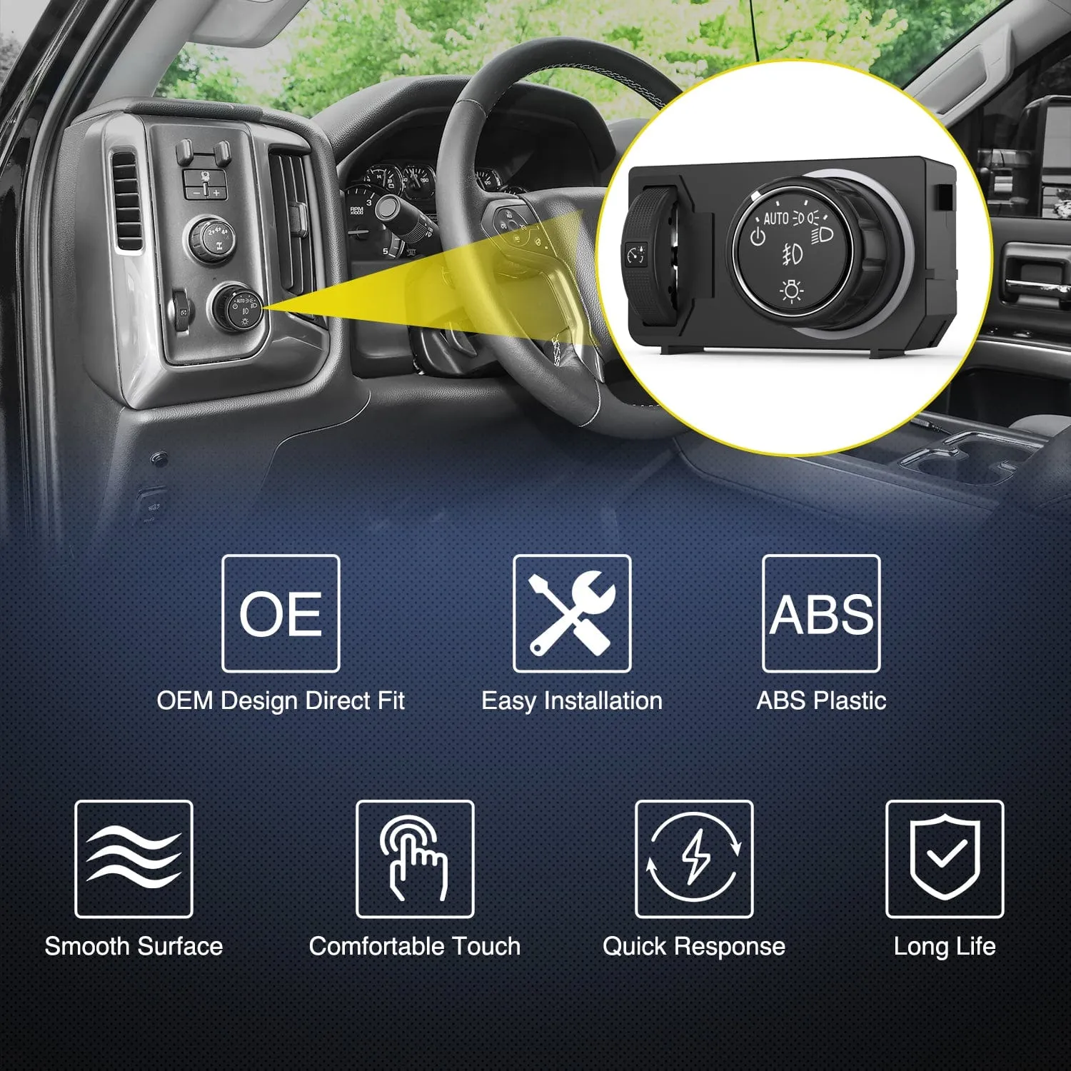 Headlight Dimmer Switch with Blue LED Light Compatible with 2014-2019 Chevy Silverado 1500 2500HD 3500HD Tahoe 2017-2019 GMC Sierra 1500 2500HD 3500HD