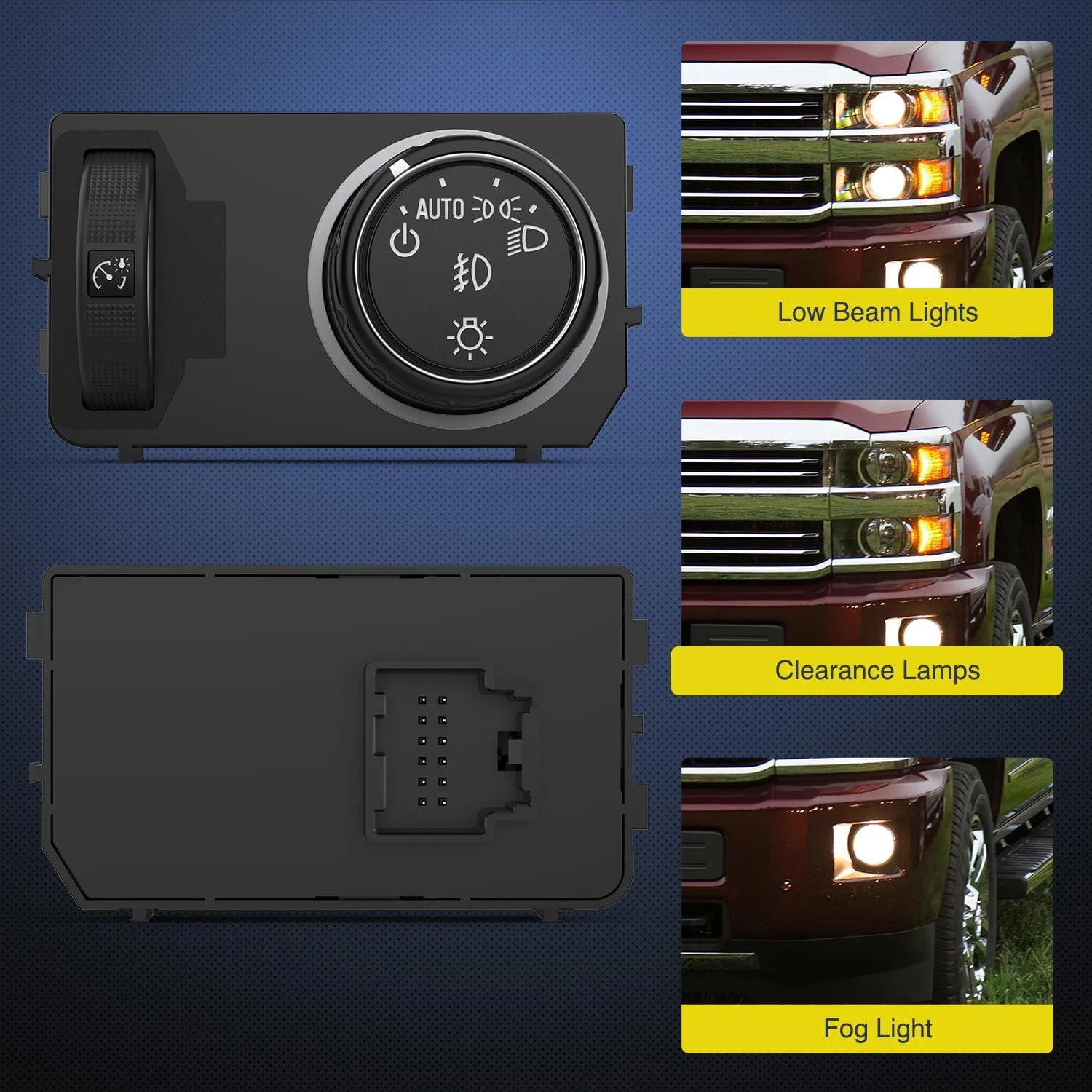 Headlight Dimmer Switch with Blue LED Light Compatible with 2014-2019 Chevy Silverado 1500 2500HD 3500HD Tahoe 2017-2019 GMC Sierra 1500 2500HD 3500HD