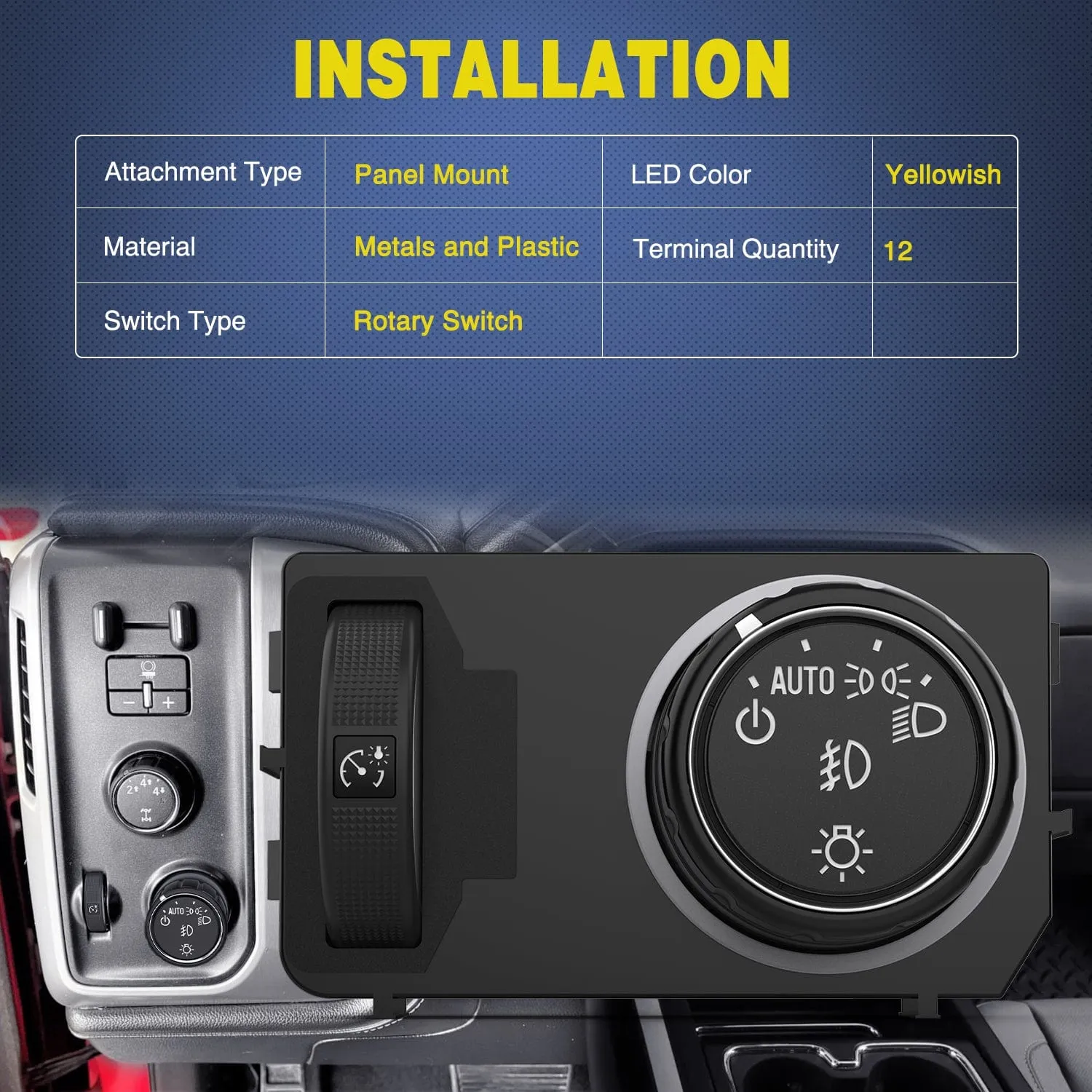 Headlight Dimmer Switch with Blue LED Light Compatible with 2014-2019 Chevy Silverado 1500 2500HD 3500HD Tahoe 2017-2019 GMC Sierra 1500 2500HD 3500HD