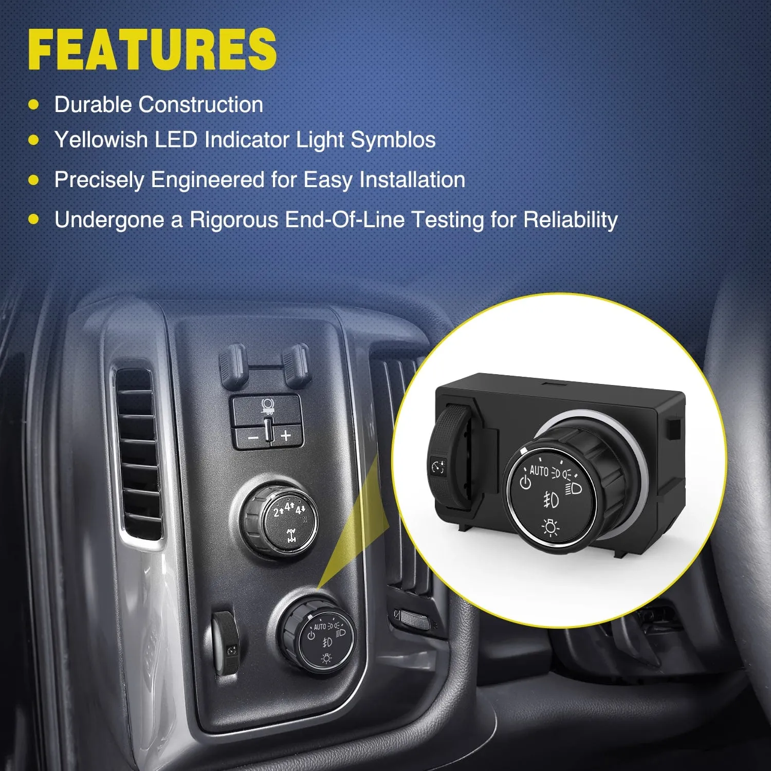 Headlight Dimmer Switch with Blue LED Light Compatible with 2014-2019 Chevy Silverado 1500 2500HD 3500HD Tahoe 2017-2019 GMC Sierra 1500 2500HD 3500HD