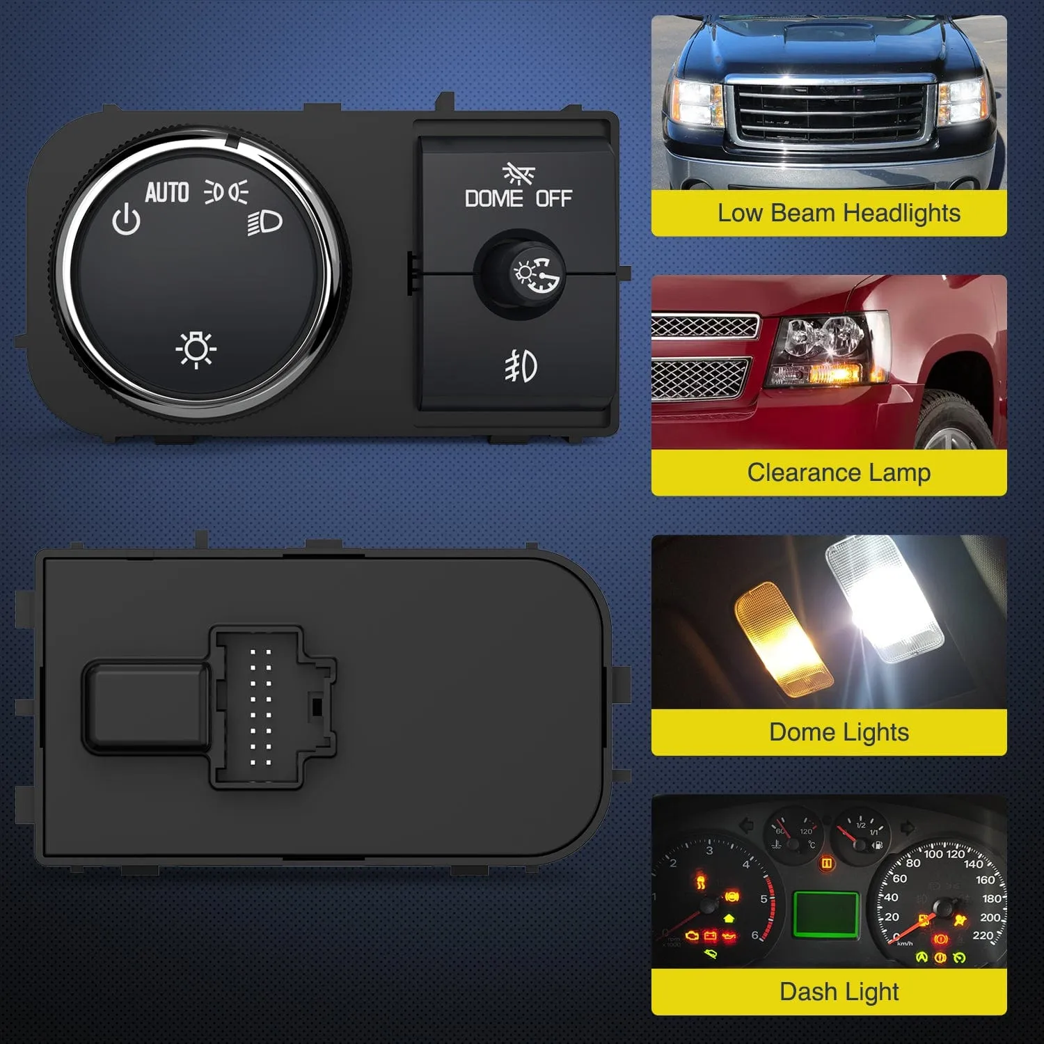 Headlight Dimmer Switch with Greenish LED Light Compatible with 2007 2008 2009 2010 2011 2013 Chevy Silverado 1500 2500HD 3500HD Tahoe 2007-2014GMC Sierra 2500HD 3500HD Yukon