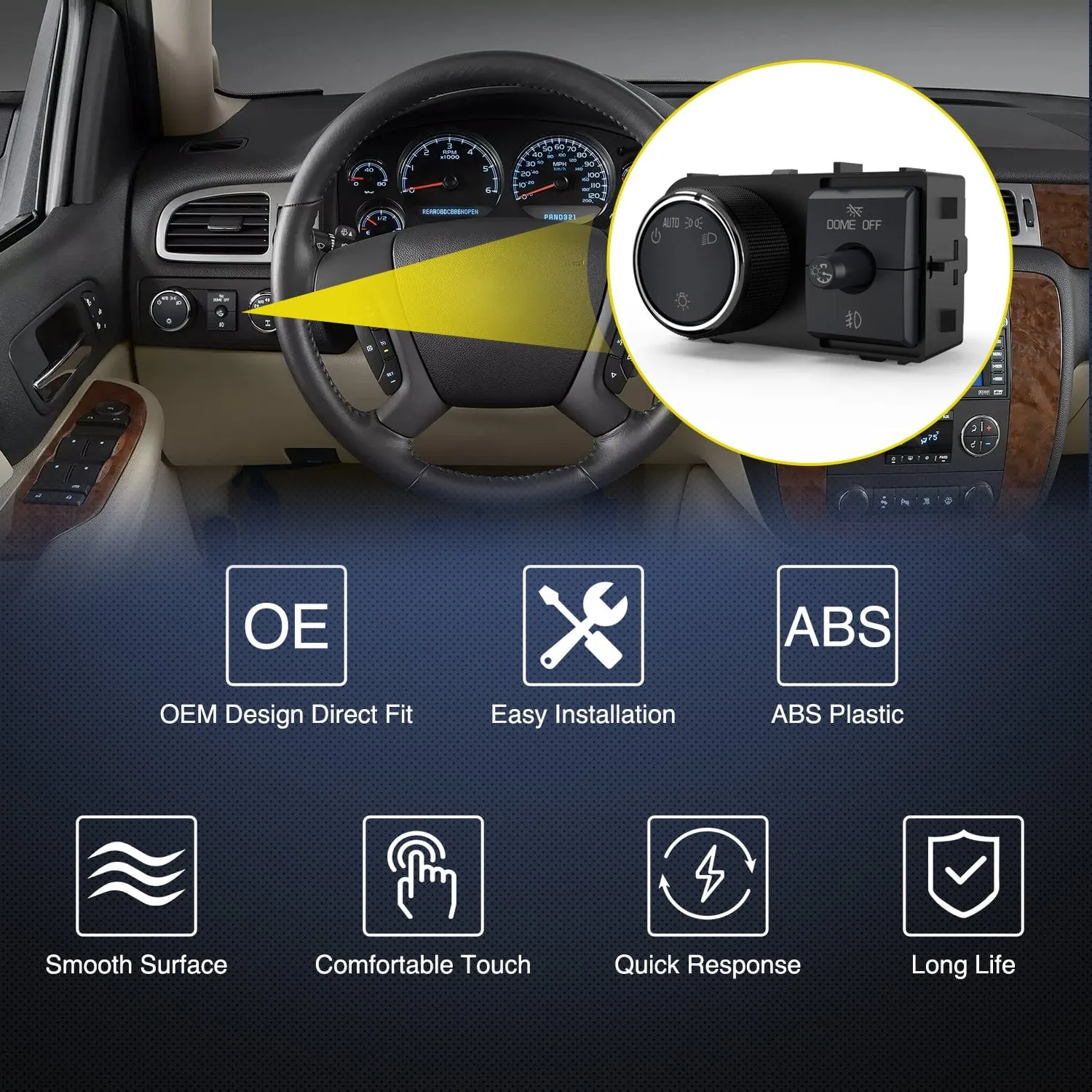 Headlight Dimmer Switch with Greenish LED Light Compatible with 2007 2008 2009 2010 2011 2013 Chevy Silverado 1500 2500HD 3500HD Tahoe 2007-2014GMC Sierra 2500HD 3500HD Yukon