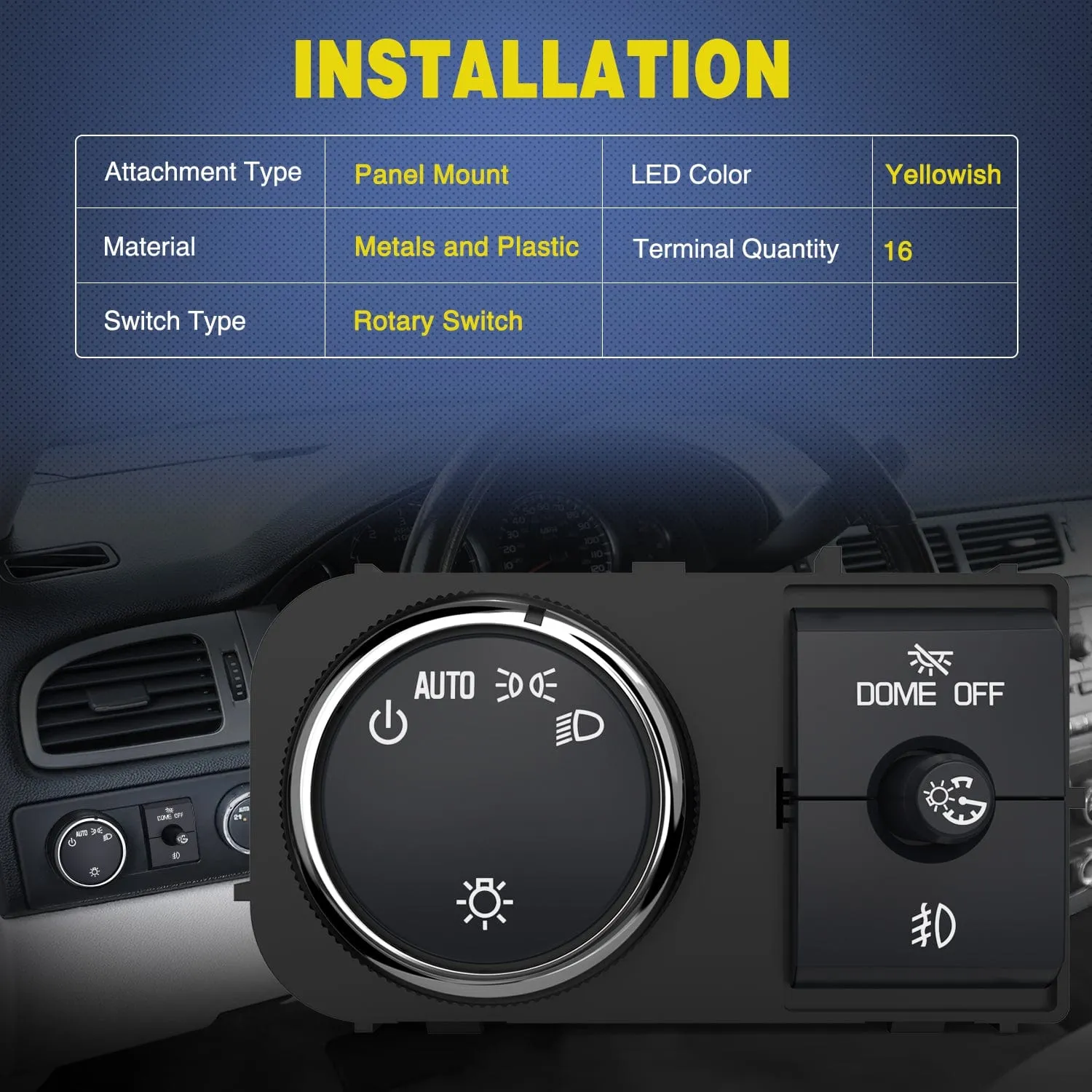 Headlight Dimmer Switch with Greenish LED Light Compatible with 2007 2008 2009 2010 2011 2013 Chevy Silverado 1500 2500HD 3500HD Tahoe 2007-2014GMC Sierra 2500HD 3500HD Yukon