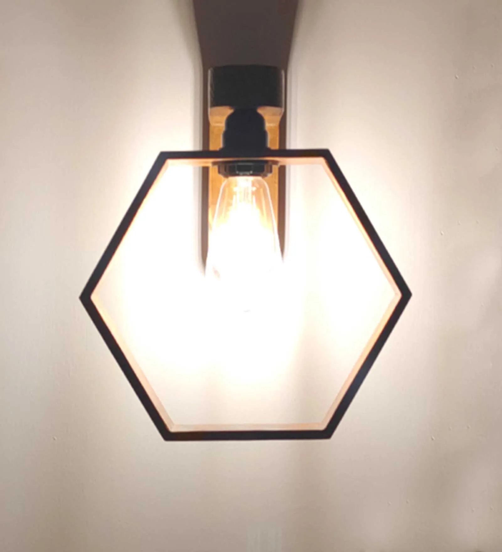 Hex Brown Wooden Wall Light