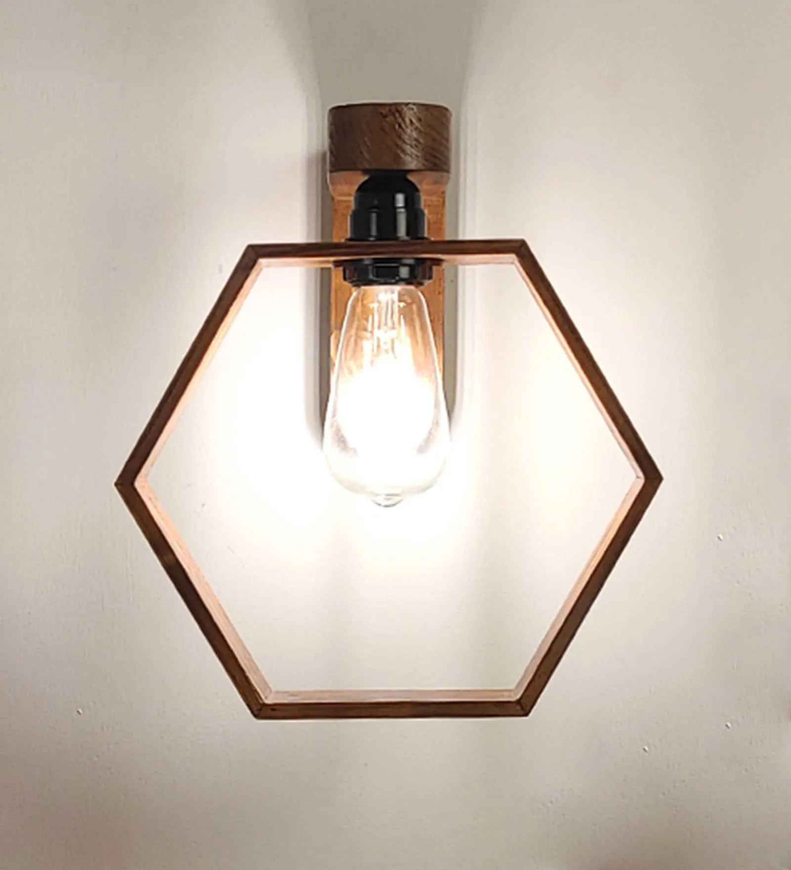 Hex Brown Wooden Wall Light