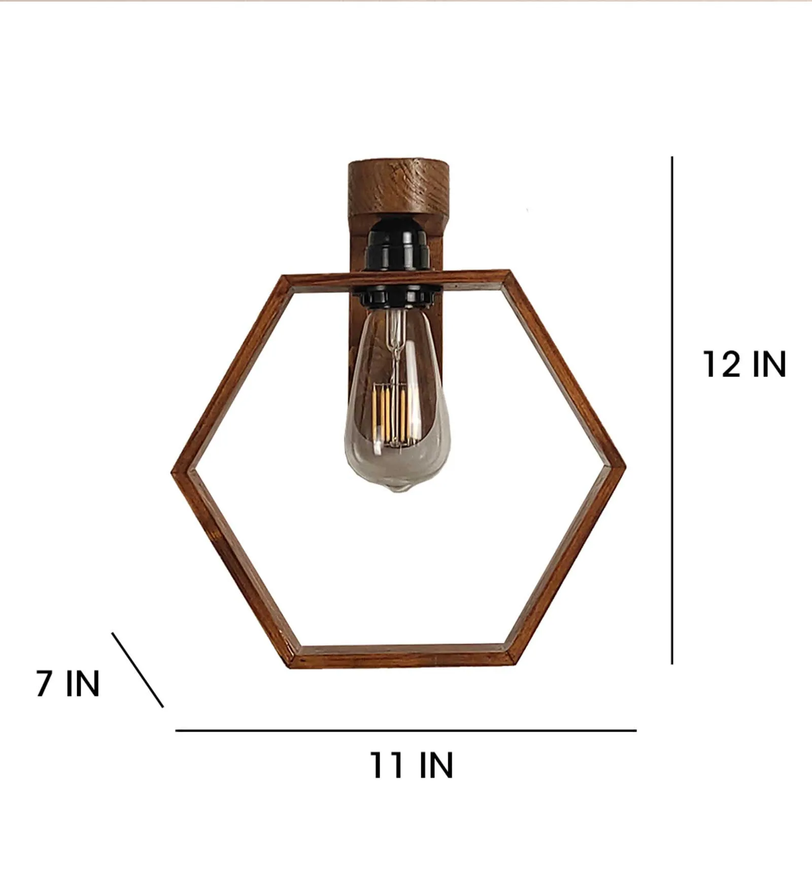 Hex Brown Wooden Wall Light