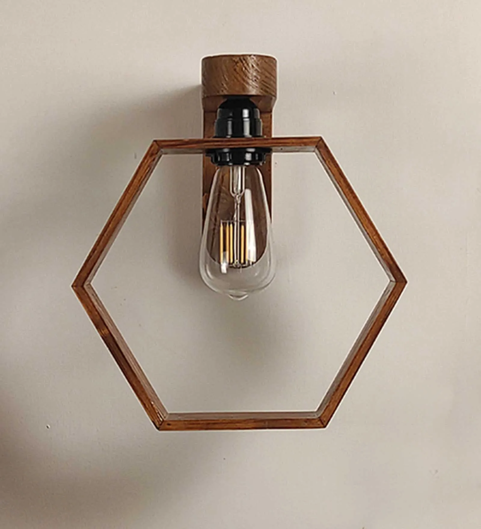 Hex Brown Wooden Wall Light