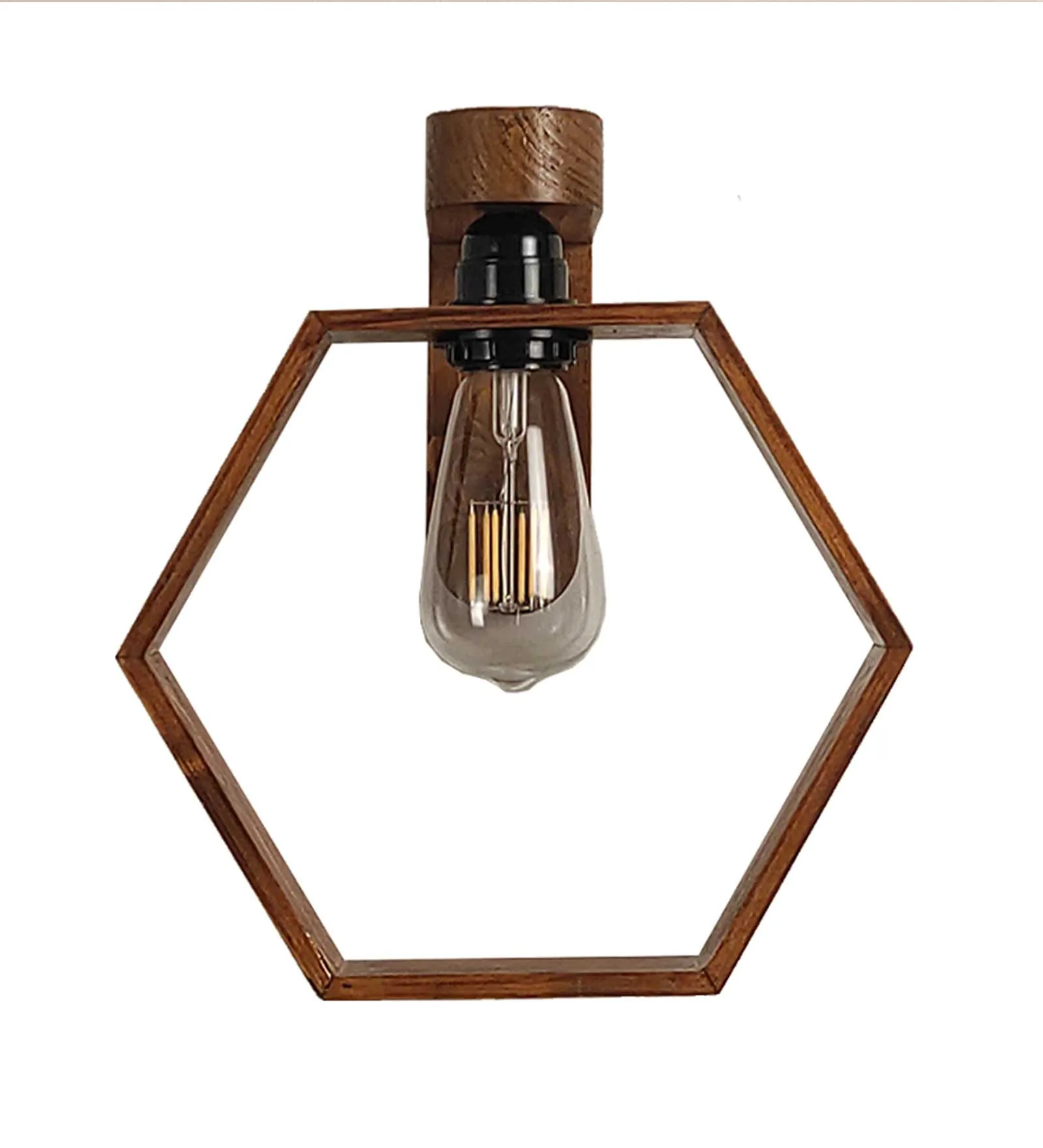 Hex Brown Wooden Wall Light