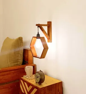 Hex L Brown Wooden Wall Light