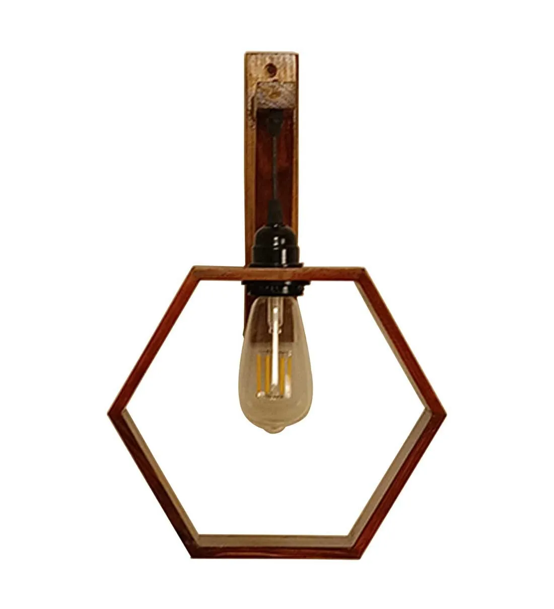 Hex L Brown Wooden Wall Light