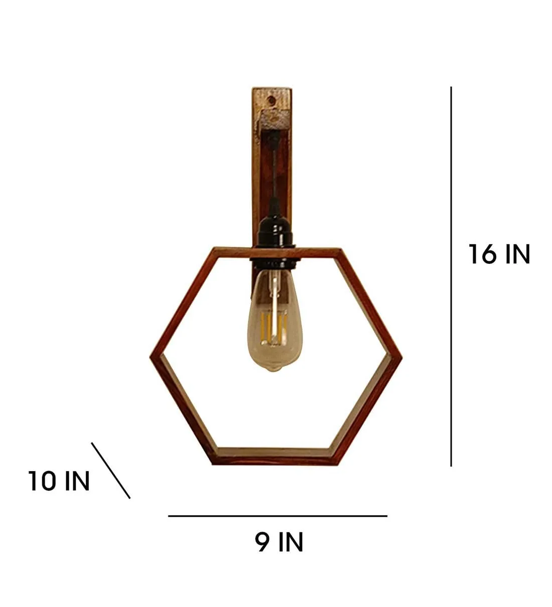 Hex L Brown Wooden Wall Light