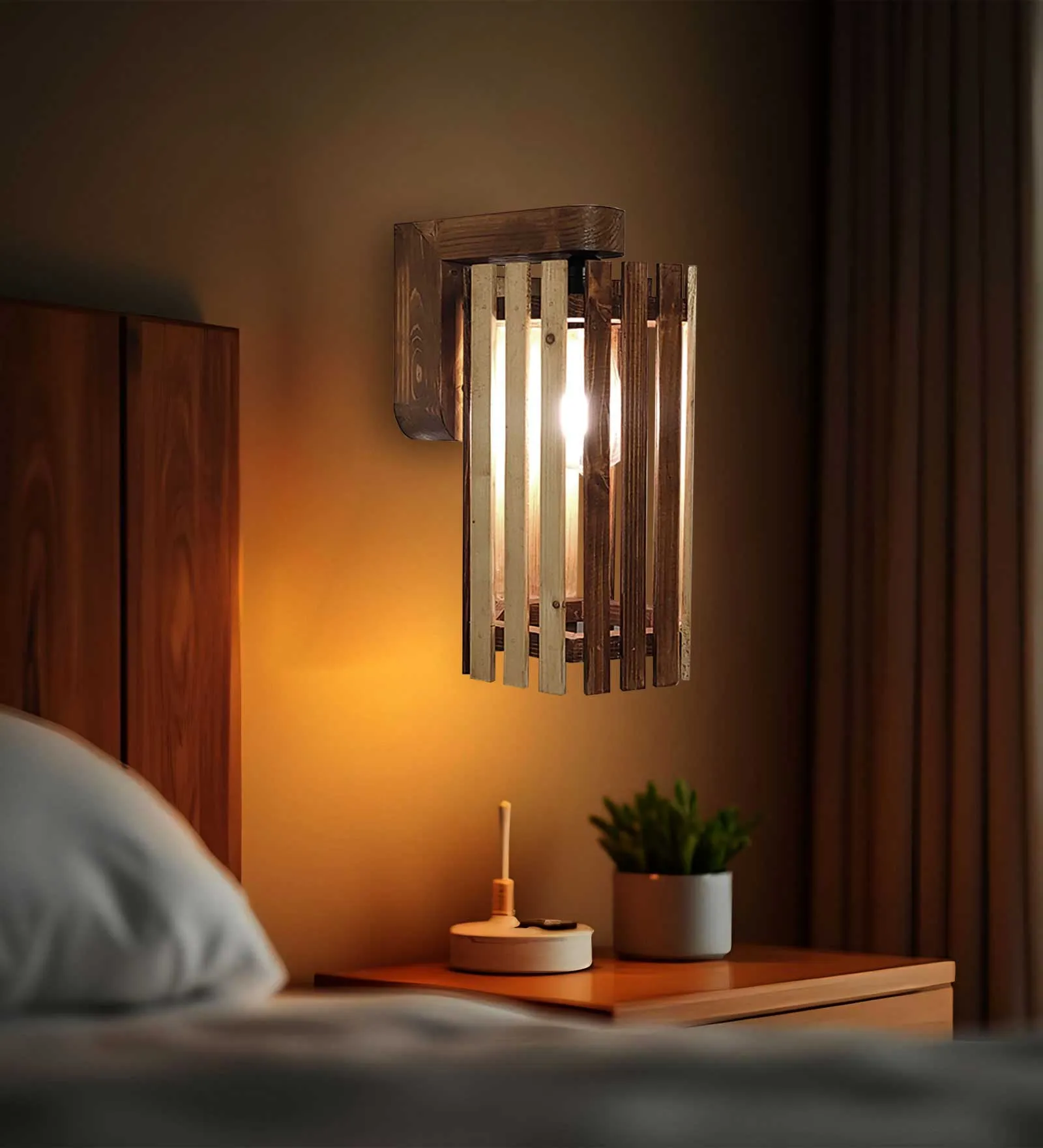 Hexa Brown Wooden Wall Light