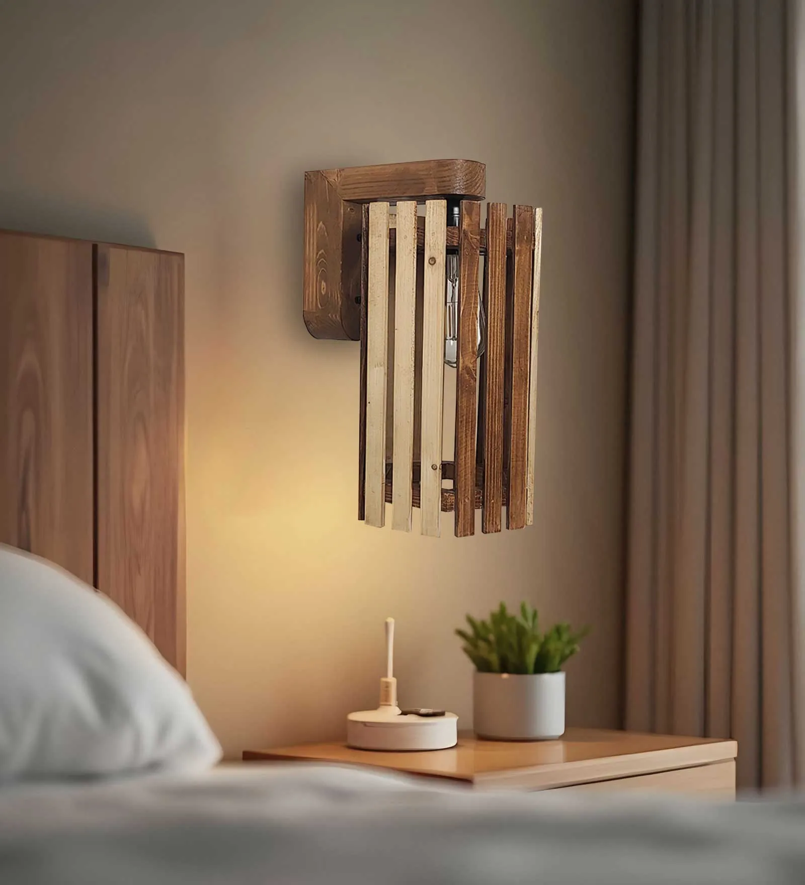 Hexa Brown Wooden Wall Light