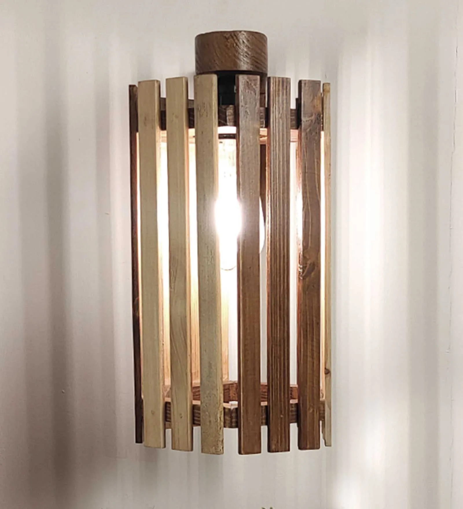 Hexa Brown Wooden Wall Light