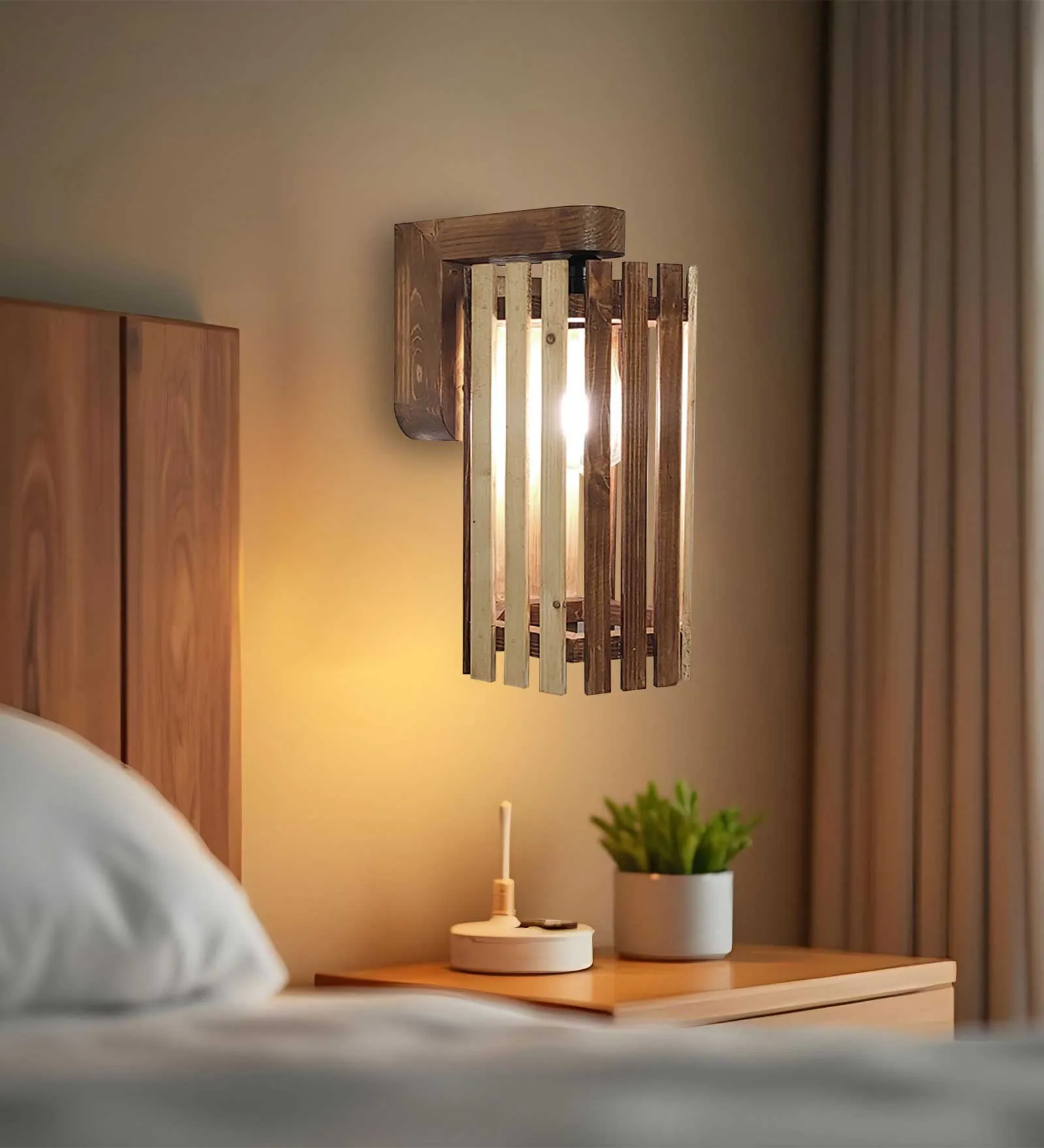 Hexa Brown Wooden Wall Light