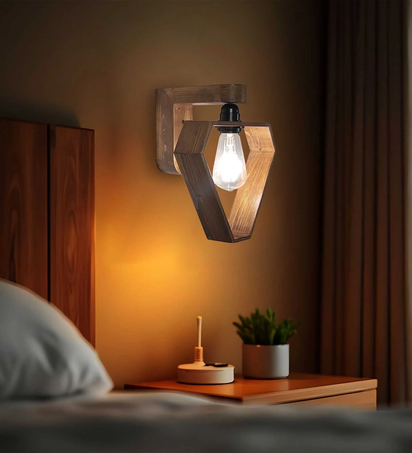 Hexad Brown Wooden - Wall Light