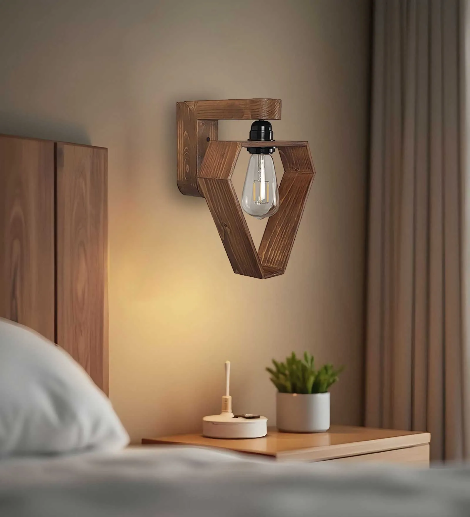 Hexad Brown Wooden - Wall Light