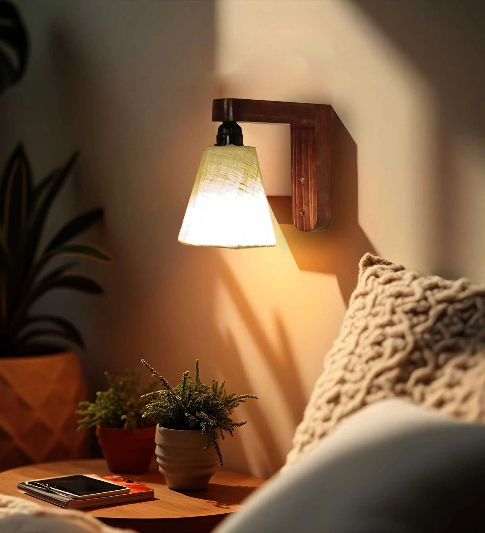Hexagon Brown Wooden Wall Light