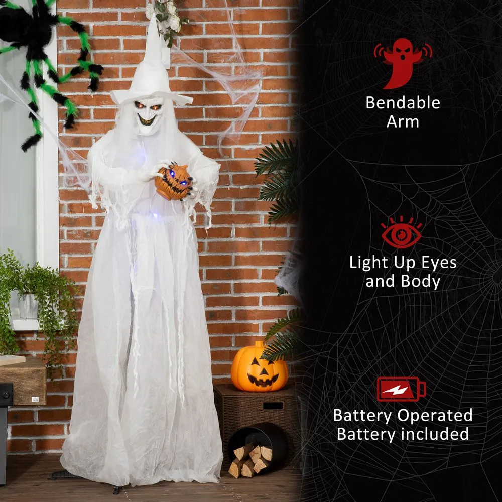 Homcom 72 Inch Halloween White Witch Holding Pumpkin Motion Lighted Up