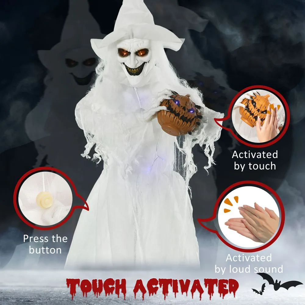 Homcom 72 Inch Halloween White Witch Holding Pumpkin Motion Lighted Up